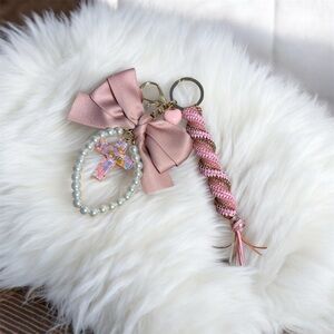 Swirl, Bow, Pearls and Cross Keychain